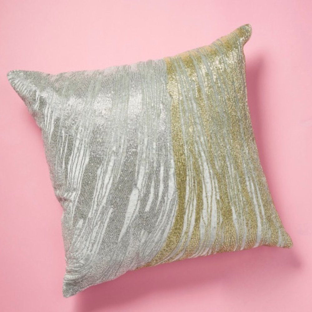 Callisto Home Aqua Velvet Beaded Decorative Pillow